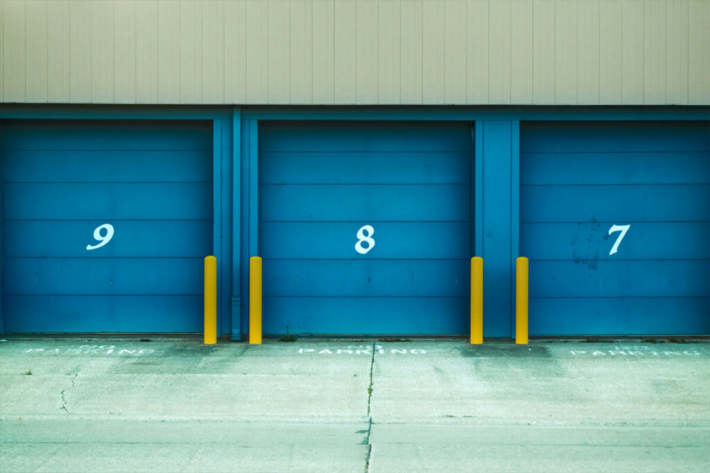 Blue doors leading to storage units