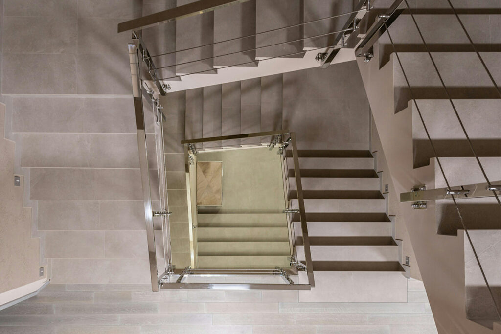 Inside of a residential building with stairs